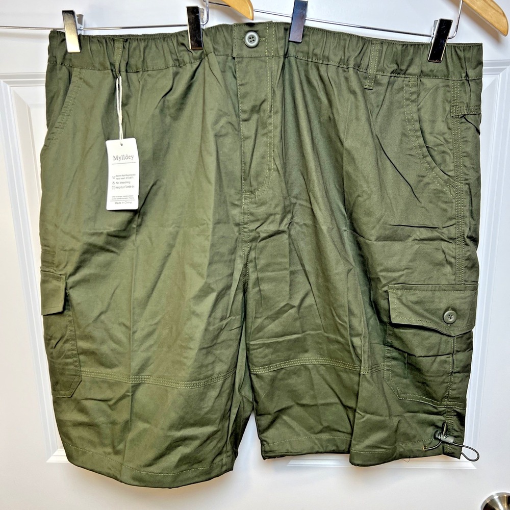 NWT Mylldey Men 4XL Cargo Shorts Army Green Elastic Waist Stretch Fit High Rise